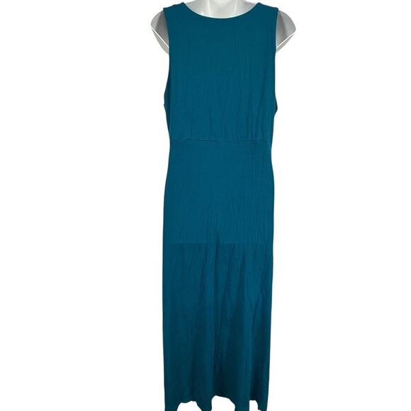 Coldwater Creek Teal Blue Jersey Knit Sleeveless Maxi Dress V-Neck Stretch sz M - Picture 13 of 16